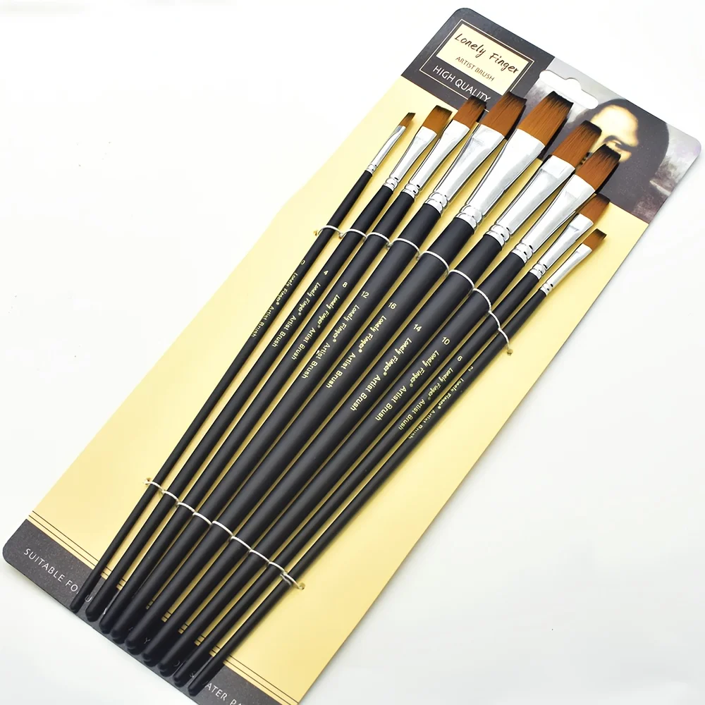 9pcs Long Artist Paint Brushes Set High-Quality Flat Nylon Brushes for Watercolor Acrylics Oil Back to School Art Supplies Gift