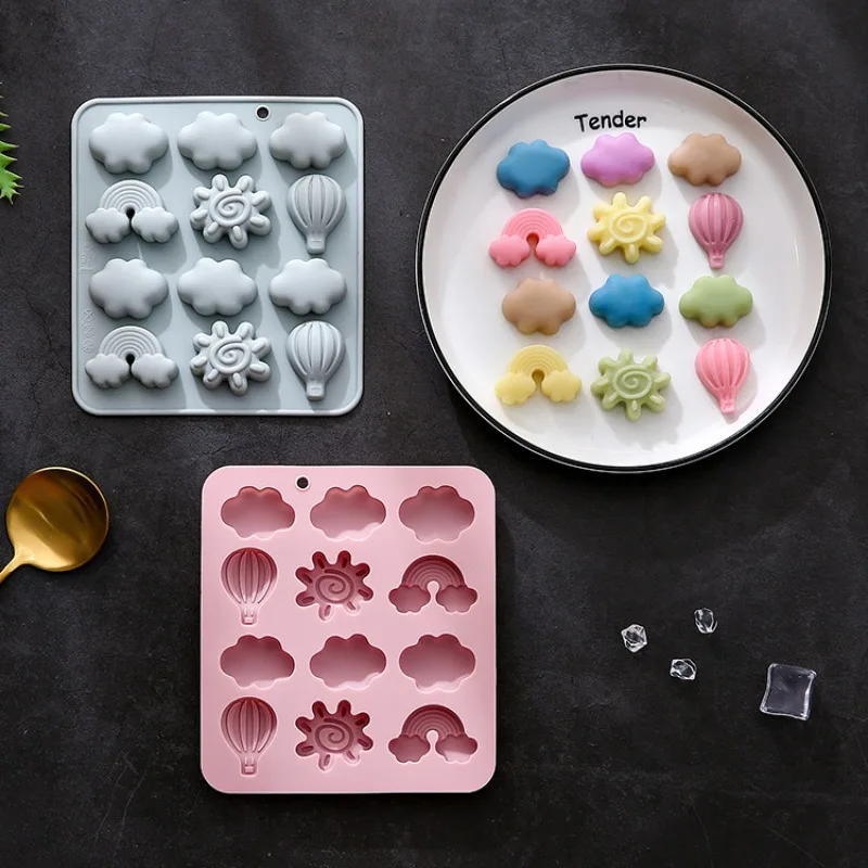 12Pattern Hot Air Balloon Sun Rainbow Shaped Silicone Mold Soft Candy Chocolate Cake Baby Food Styling Pink Kitchen Supplies