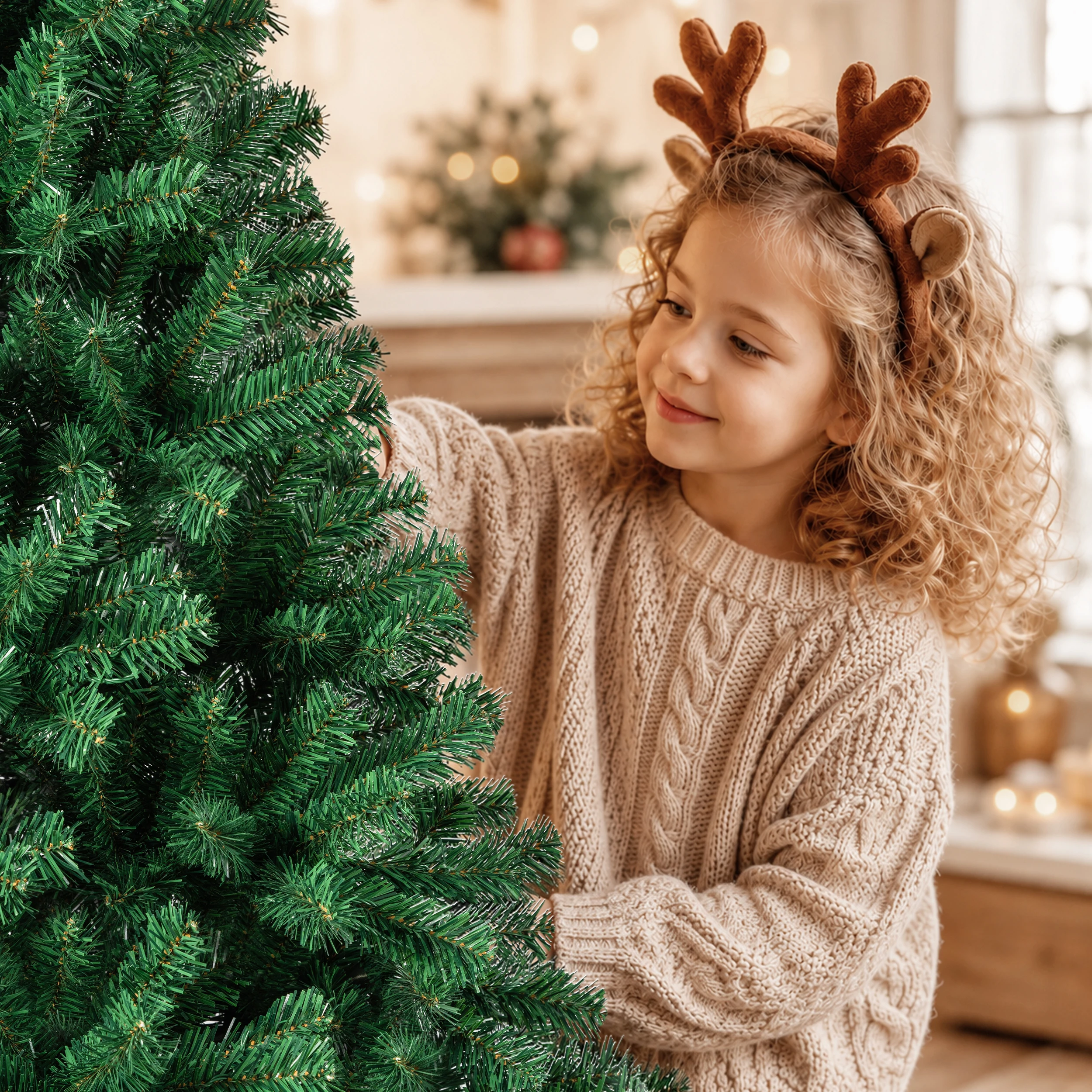 180/210 cm PVC-Weihnachtsbaum mit dichten, realistischen grünen Zweigen, vollständig formbar und mit stabilem Metallständer, wiederverwendbare Weihnachtsdekoration für Zuhause, Büro, Schule, Partys, Weihnachts- und Winterfestdekoration im Innenbereich – Detail 10