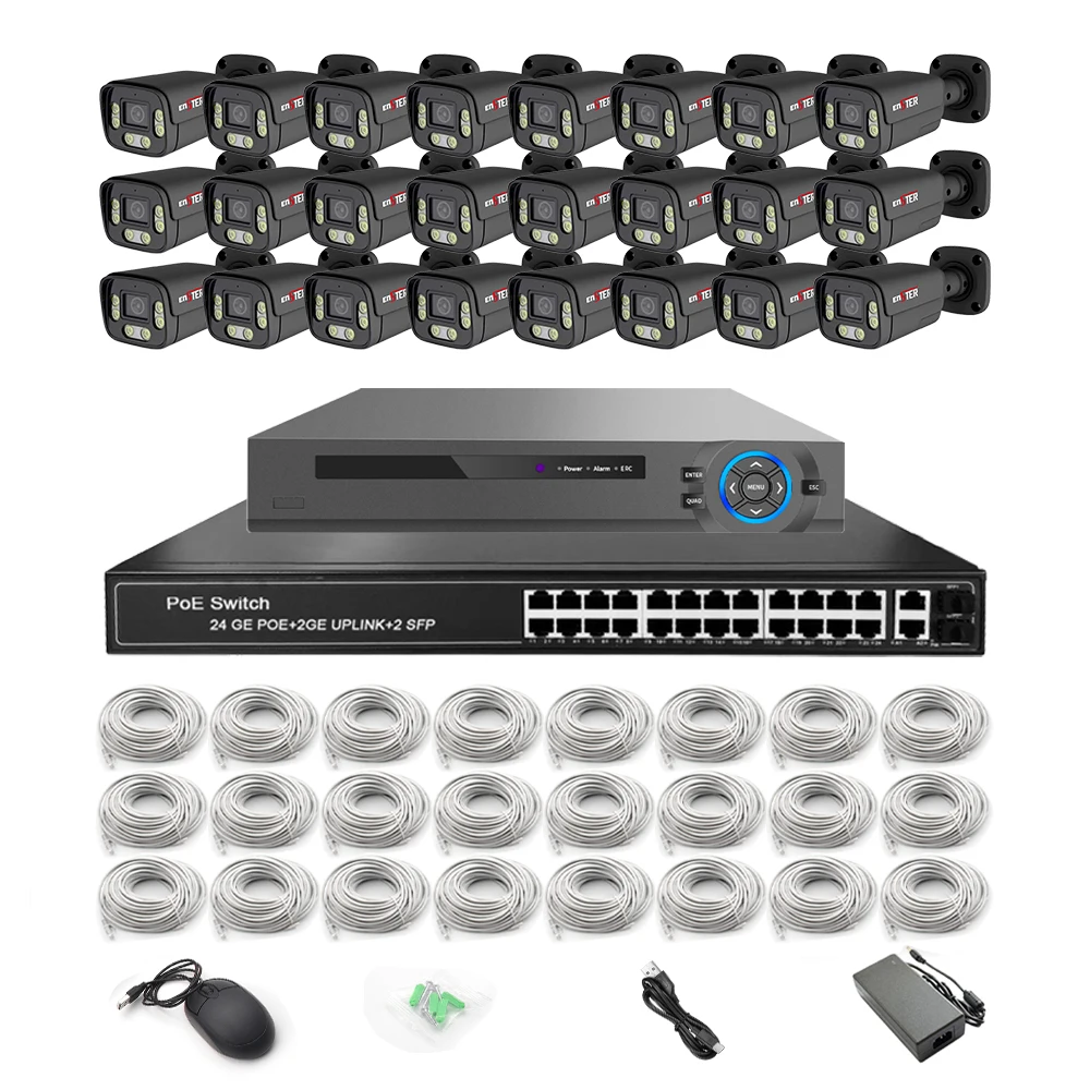 

Network 32 CCTV Security System 4k 8mp Outdoor Poe Ip Dual Light Color Night Vision Kit for House