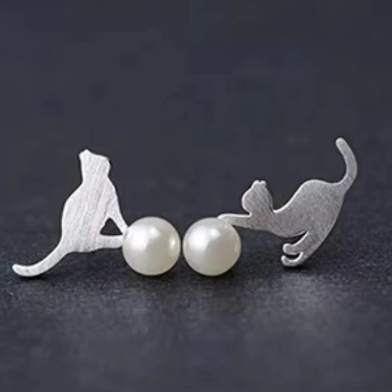 REETI 925 sterling silver Cat perła asymetryczne kolczyki sztyfty dla kobiet elegancka biżuteria ślubna pendientes mujer moda Brincos — zdjęcie 5