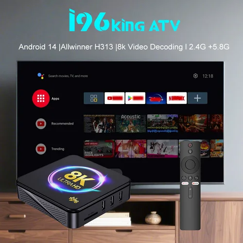 Imagen 2 del producto I96King Android 14 Smart TV Box 2,4G y 5G WIFI Dual 2G16G Allwinner H313 Quad Core Cortex A53 reproductor multimedia DC 5V/2A 8K decodificador