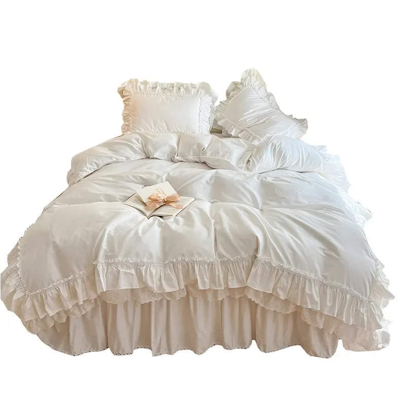 Bed four-piece set Nordic light luxury cotton 100 pure cotton princess wind ruffle lace
