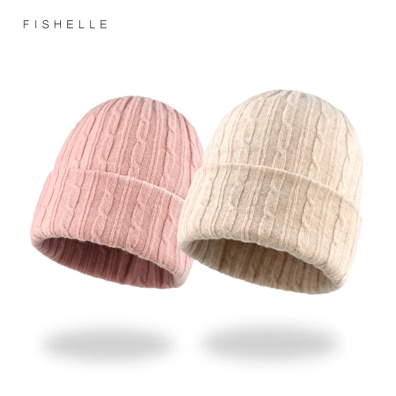 Fine twisted double layer pure wool hat Women\'s warm knitting 100 wool cap autumn winter girl boy Beanie luxury gift