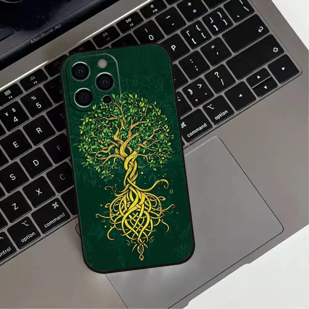 حافظة هاتف T-Tree Of L-life Y-Yggdrasil لهاتف iPhone 17,16,15,14,13,12,11 Plus، Pro Max، XS، غطاء أسود من السيليكون الناعم #6