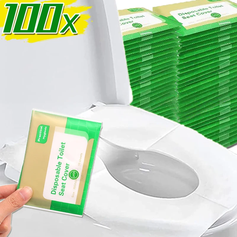 10/100PCS Portable Toilet Mats Bathroom Soluble Water Toilet Seat Covers Travel Camping Hotel Disposable Toilet Seat Paper Pads