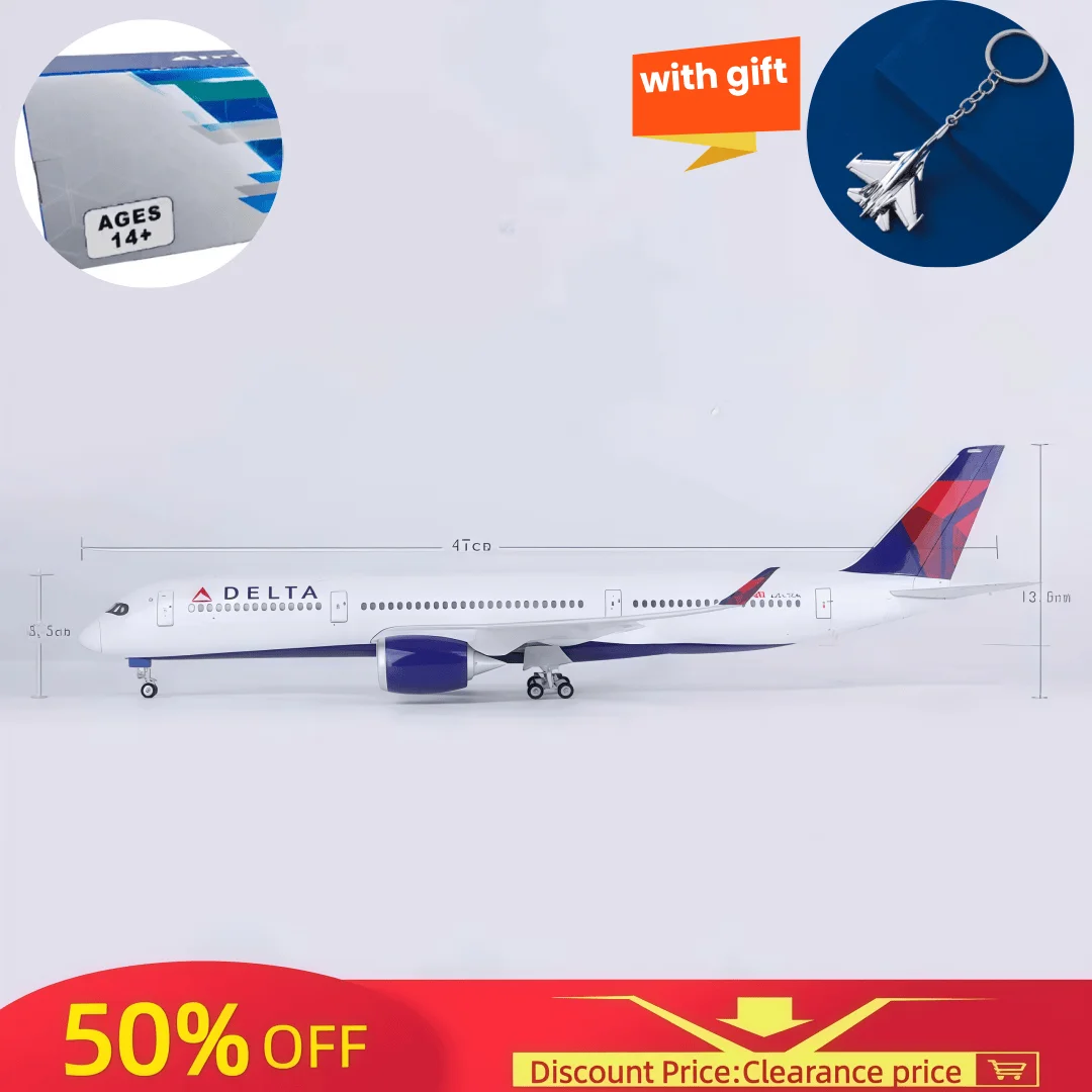 

2024 New 1/142 Scale 47CM Airplane 350 A350 Delta Airline Model LED Light & Wheel Landing Gear Plastic Resin Plane Model Toy