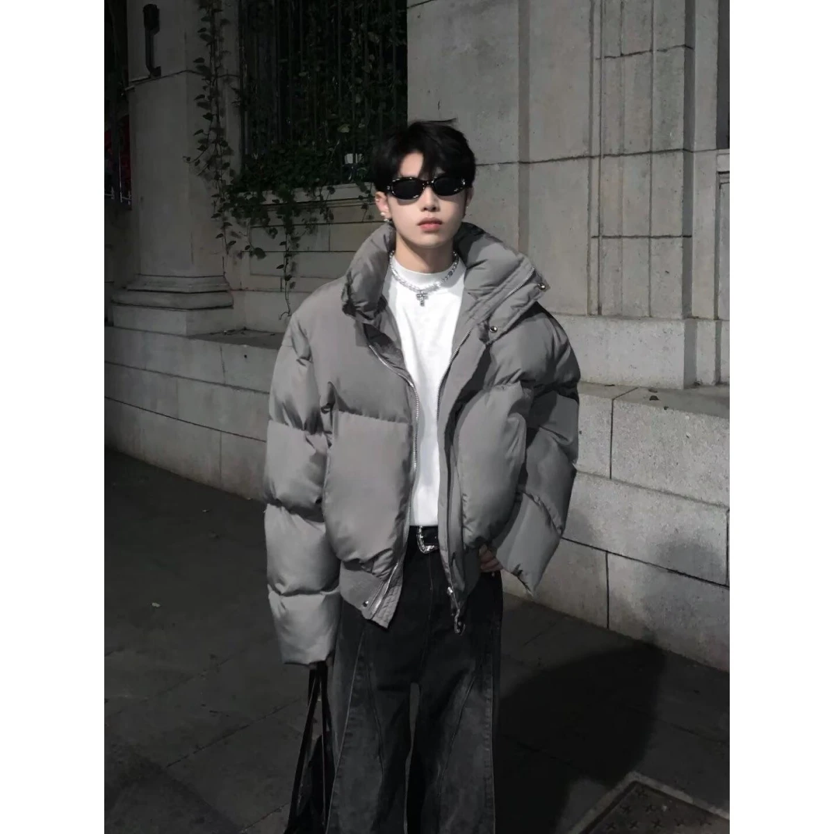 

Winter Thiened ort Cotton Jaet Stand Collar Men's Women's Casual Sle Warm Bread Coat ex Youth Faion Outerwear