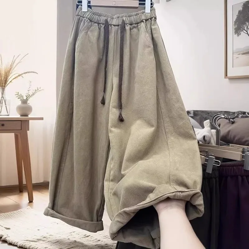 

Свободные прямые повседневные брюки для мужчин и женщин, осень-зима, большие размеры 300, японские художественные широкие брюки