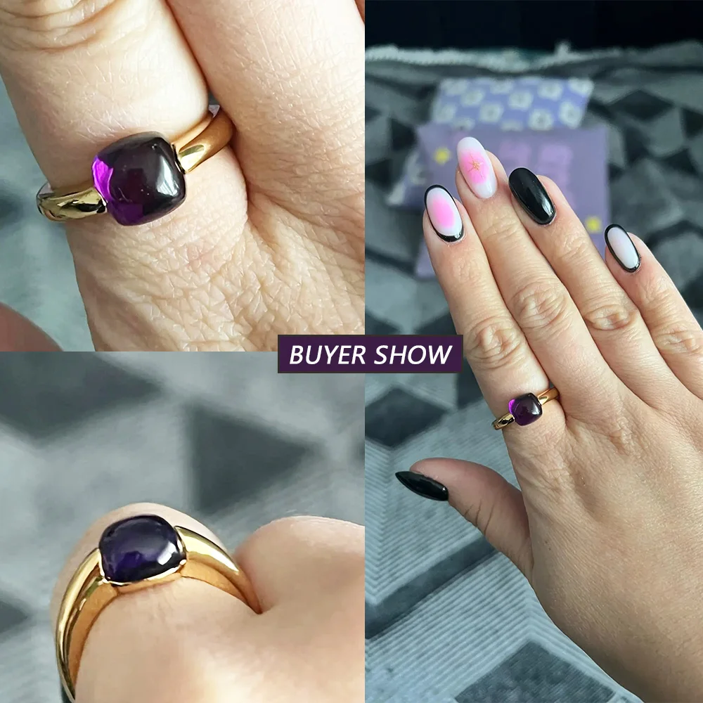 ALLNOEL Women Candy Ring with Multi-colored Stones Brass 10k Gold Plated Fashion Gem Jewelry Colorful Amethyst Crystal Wholesale