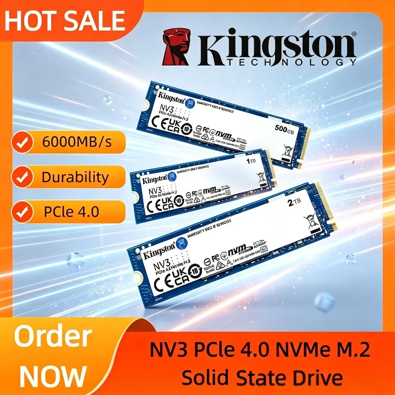 SSD Interno Original Kingston NVMe NV3 500GB 1TB 2TB Até 6000Mb/s Disco Rígido de Estado Sólido PCIe 4.0 M.2 2280