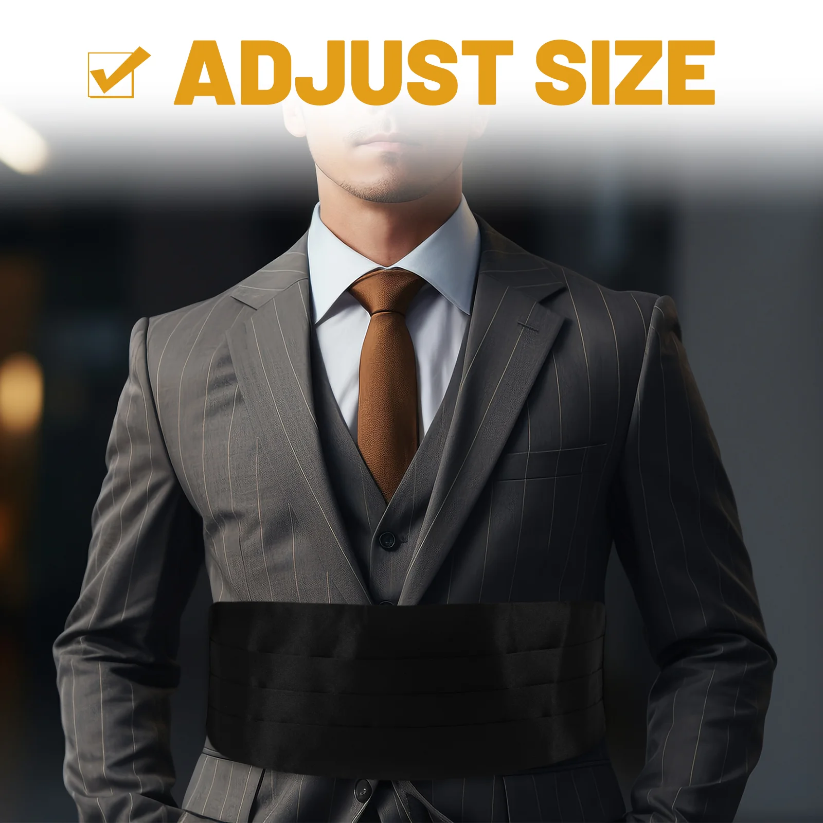 Men's s Black Cummerbund Tuxedo Waistband for Suit Groomsmen Bridegroom Adjustable Posture Support Formal