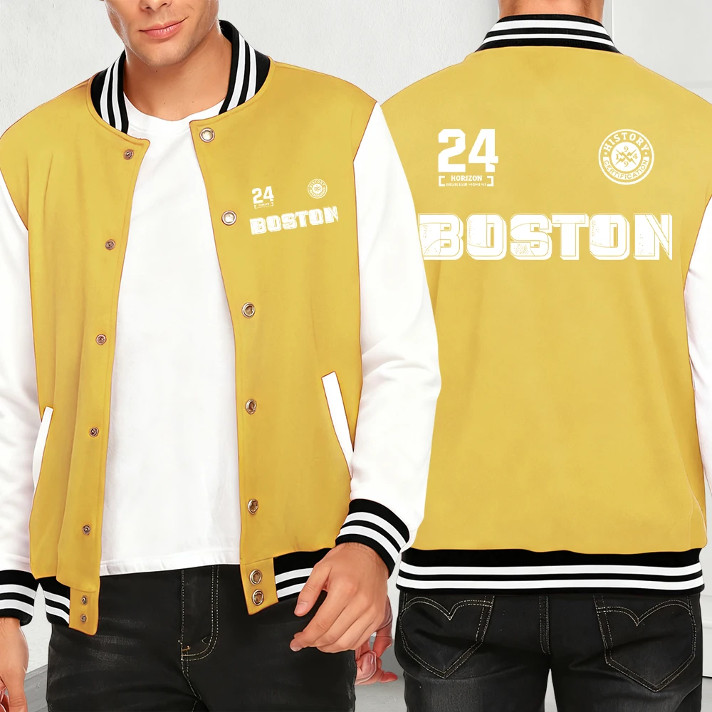 

Boston Number 24 Print Men'S Clothes Loose Fashion Baseball Jersey Simplicity Casual Y2K Menswear Pullover Fleece Jackets
