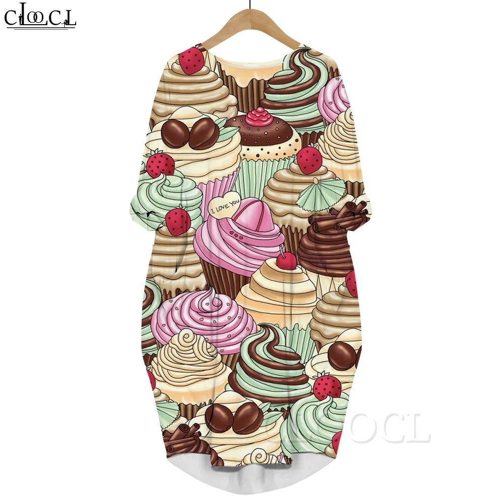 CLOOCL New Fashion Pink Dress Tasty Candy Pattern 3D Printed Loose Casual Dresses Long Sleeve with Pocket Summer Fantasy Dress