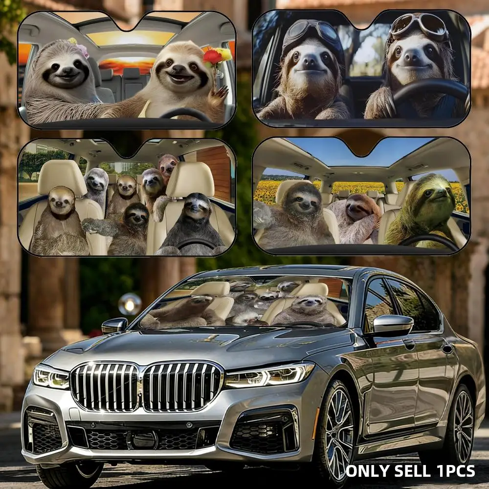 

Cute Sloth Driving Sun Visor Reusable Aluminum Foil Car Windshield Sun Visor UV Protector Heat Insulation Cover Shade
