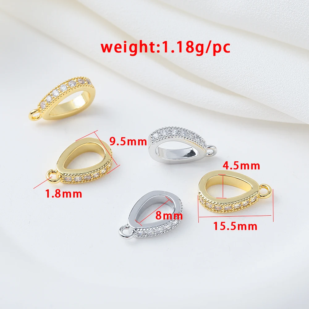 4Pcs Gold Plated Brass Micro Pave Zircon Teardrop Locket Bail With Loop Pendant Clasps Connector for Diy Jewelry Making Supplies