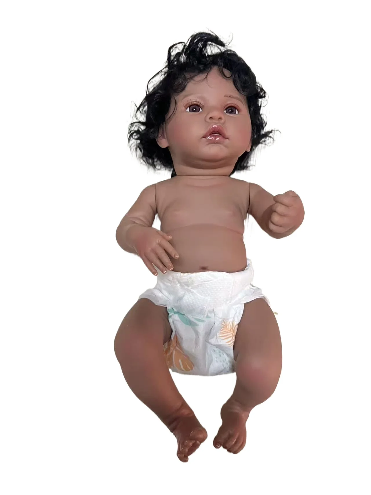

18inch Dark Skin Reborn Baby Doll Meadow - Full Vinyl Body Black Hair Washable African American Girl Toy
