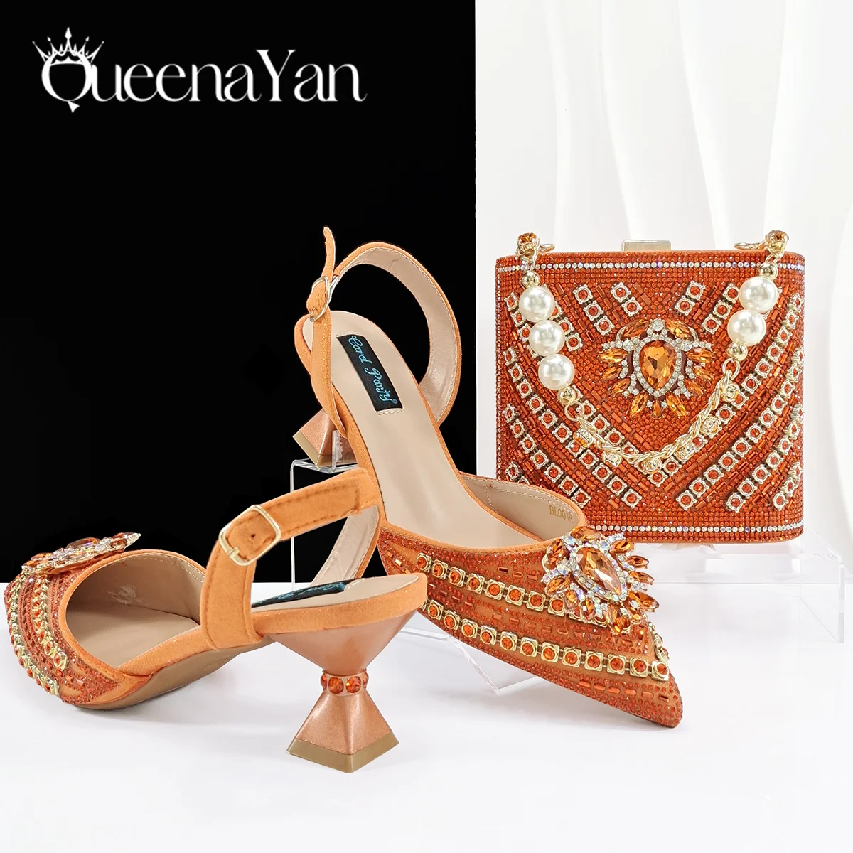 queena-yan-vendita-calda-decorazione-con-strass-design-scarpe-a-punta-da-donna-e-set-di-borse-in-colore-arancione-per-la-festa-nuziale