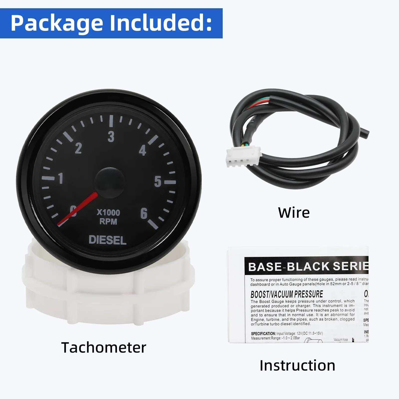 Universal 52MM Electrical Gauge Tachometer 12V 0-6000 RPM Tacho Meter White Backlight For 1-20 Cylinder Diesel Motor Engines view 6