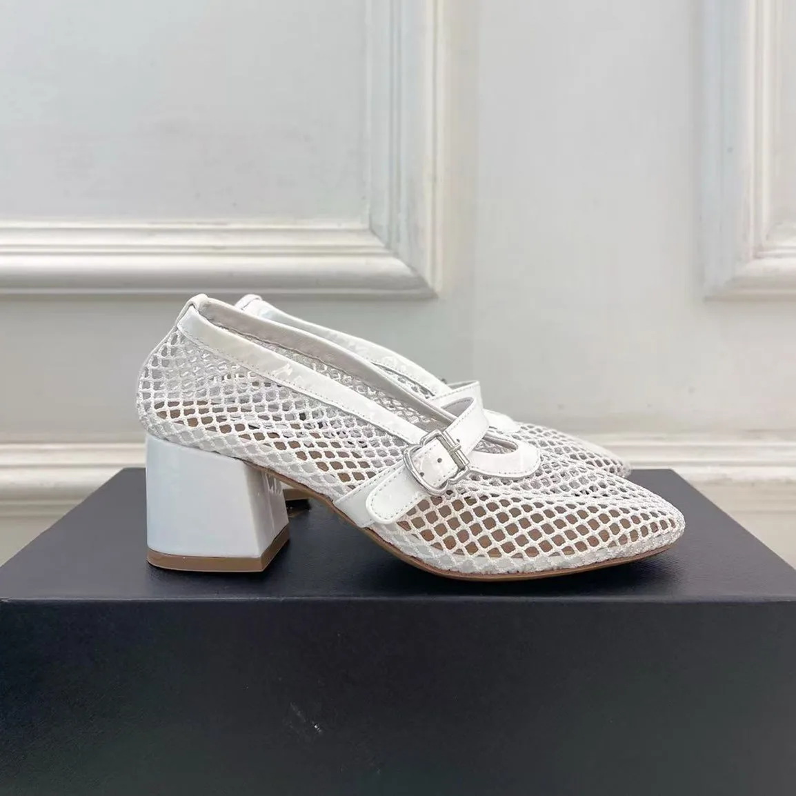 Designer Brand Mesh High Heels, Ballet Flats, Genuine Leather Laced Fishnet Shoes, Strappy Sandals, Block Heels, Mary Jane Flats
