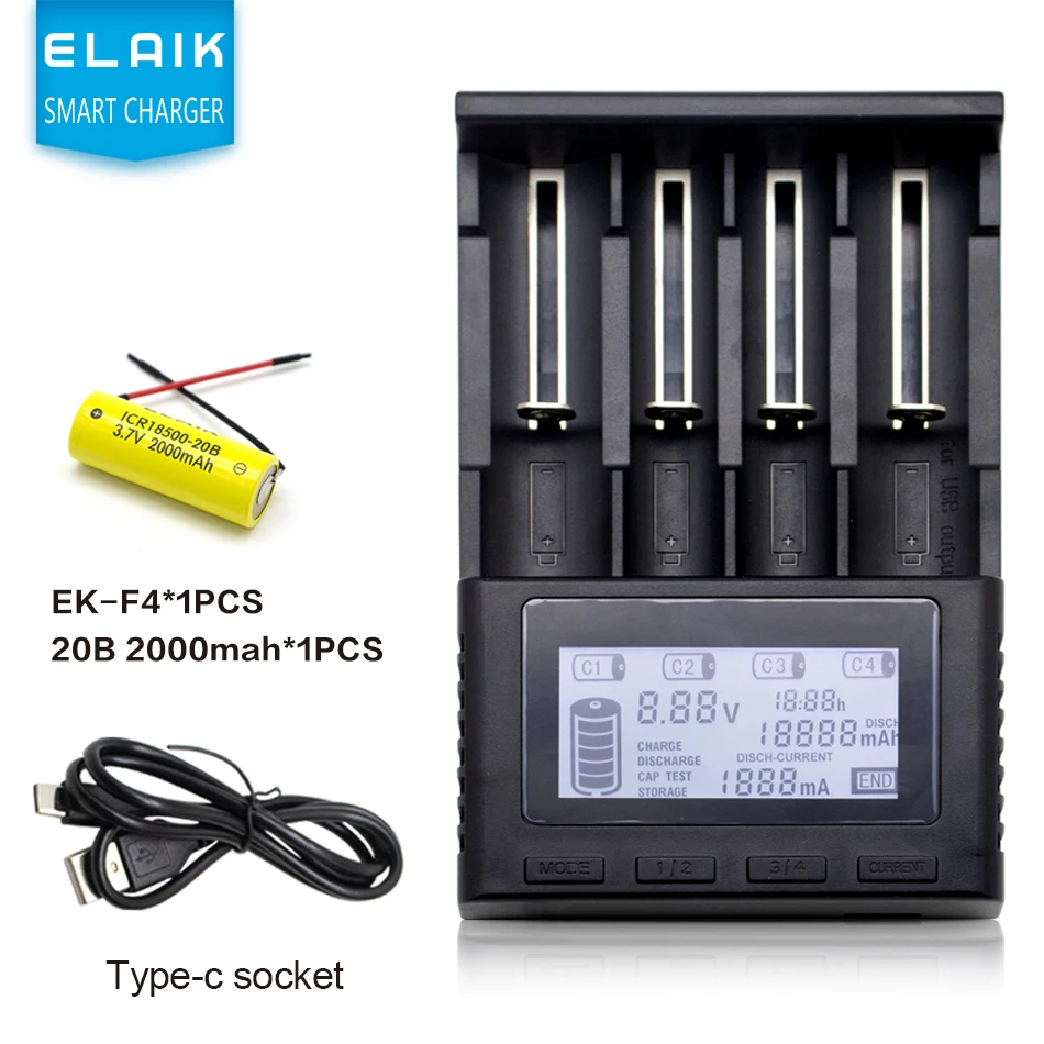 3.7V 18500 Rechargeable Battery ICR18500-20B 2000mAh Recarregavel Lithium ion Battery ,With Charger