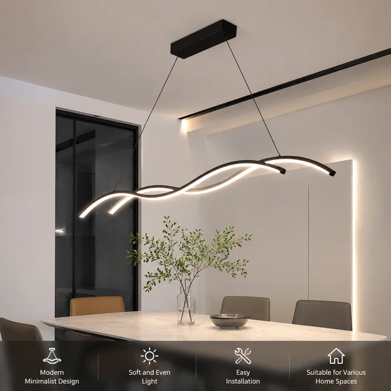 Pendant Light Modern Minimalist Linear LED Dining Room Bar Fixture, Aluminum Long Strip for Restaurant Decor Designer Chandelier