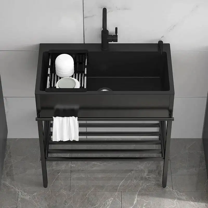 

Integrated Vegetable Basin with Stainless Bracket Steel Kitchen Sinks Large Dishwashing Basin Floor-standing Balcony Double Sink