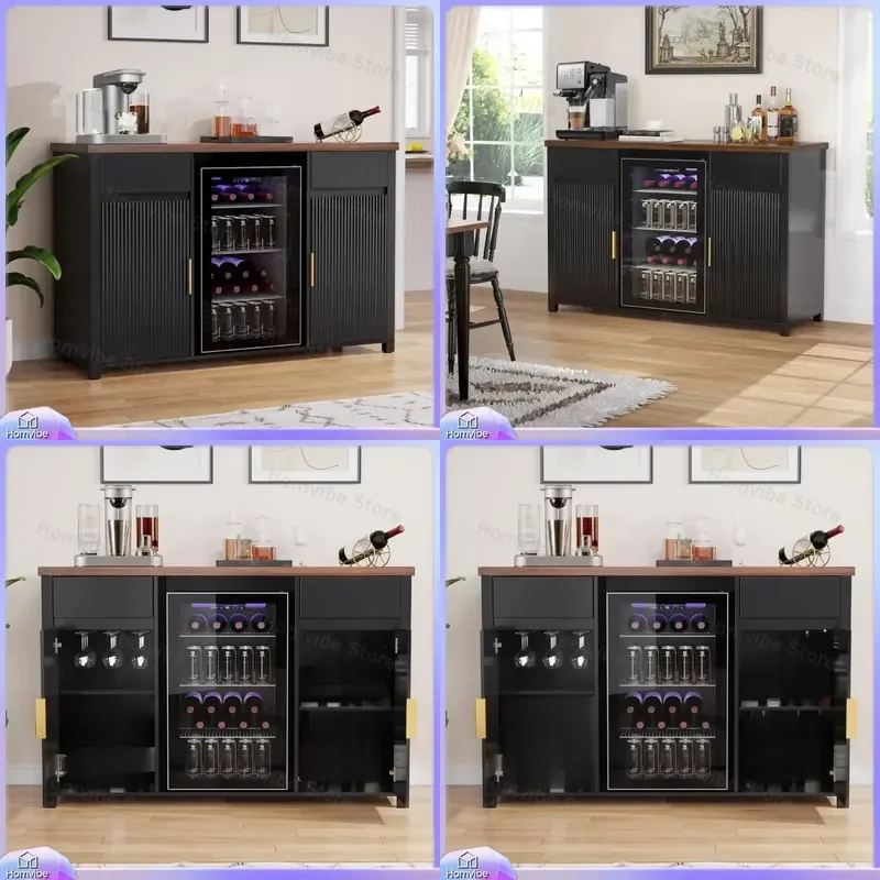 

Bar Cabinet with Built-in Fridge Space Mini Fridge Cabinet with Wine Storage and Glass Shelving Buffet Sideboard Table for