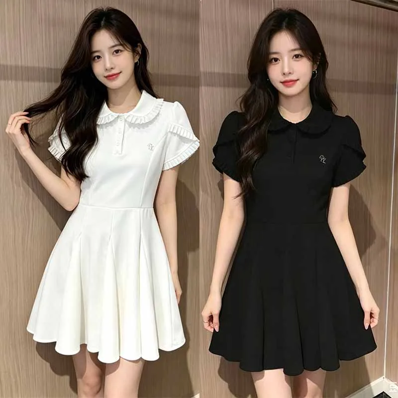 PL New Sports Dresses Women Short Sleeve Ruffle Tennis Dress Polo Lapel Fitness Tennis Skirt Outdoor Badminton Golf Wear
