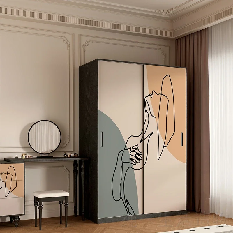 HHCream Solid Wood Wardrobe Bedroom Simple Modern Hanging Wardrobe Cloakroom Wall Storage Side Cabinet