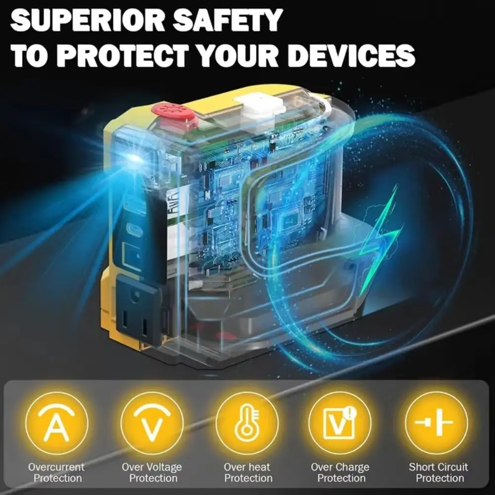 

Инвертор мощности 18 В, 20 В, адаптер питания генератора USB и Type-C, преобразователь постоянного тока 20 В в переменный ток 110-120 В, инвертор с несколькими портами зарядки