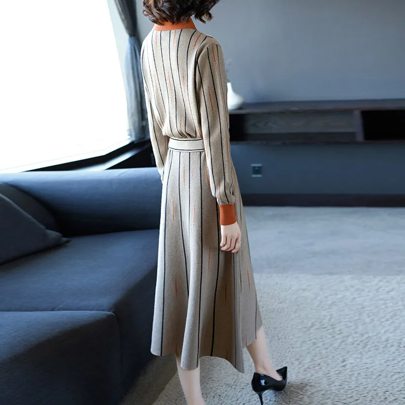 2024 autunno inverno trapano caldo floreale Jacquard maglione vestito donna allentato Oversize Casual metà polpaccio fondo lavorato a maglia abiti