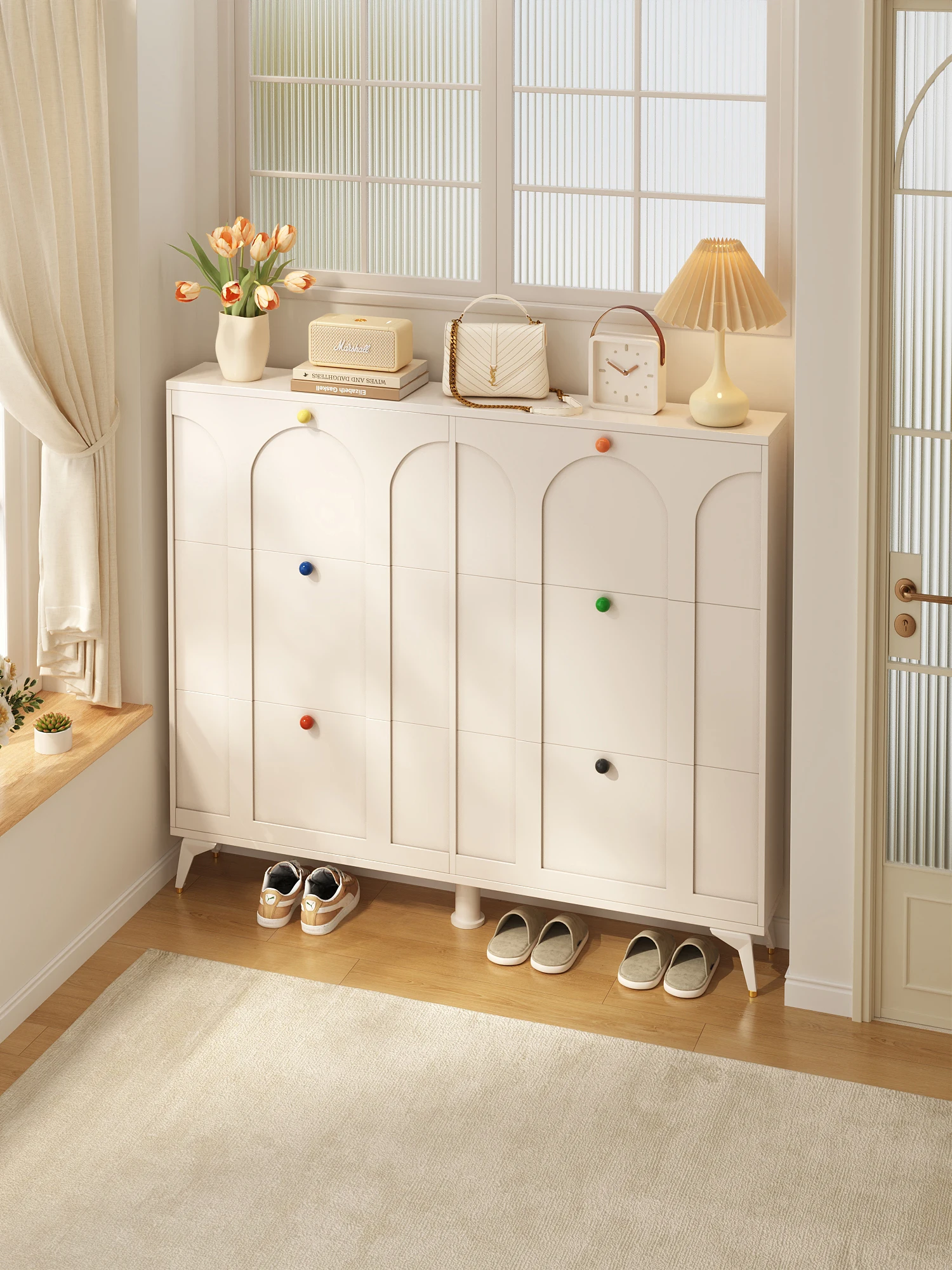 

Home Ultra-thin Shoe Cabinet Home Door 2025 New Extremely Narrow Entrance Cabinet Cream Wind Multi-layer Storage Tipping Bucket