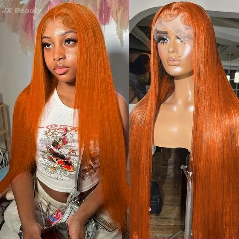 

Прямые парики из натуральных волос Ginger Orange 13x6 с кружевной передней частью, предварительно выщипанные, с детским волосом # 350 13x4 Lace Front парик из натуральных волос, плотность 200%