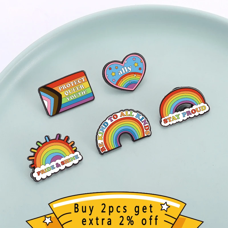 Pride Shine Colorful Rainbow Enamel Pins Warm Hearted Copywriting Stay Proud Metal Brooches Backpack Badges Beloved Jewelry Gift