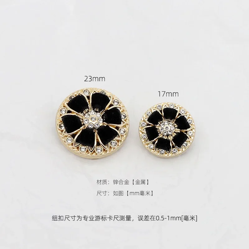 6PCS/Lot Luxcy Fashion Floral Flocking Metal Diamond Buttons Sewing Rhinestone Button Accessories