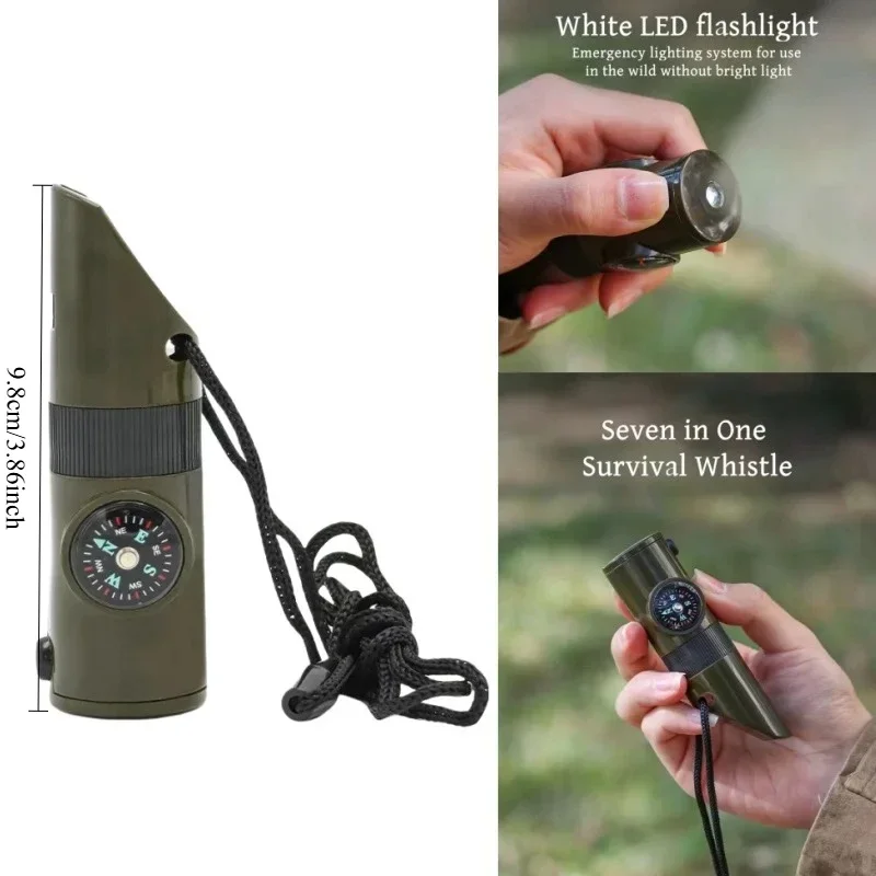 Silbato de supervivencia con brújula, termómetro, luz LED, espejo reflectante, diseño sellado para acampar al aire libre, senderismo, equipo de emergencia