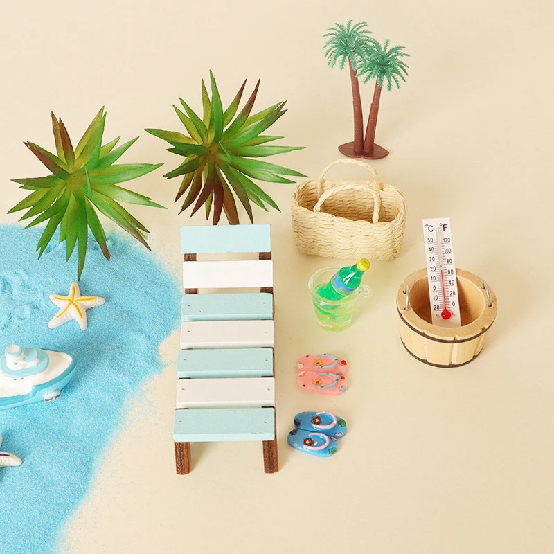 

Doll House Miniature Beach Wooden Deck Chair Drink Model Ornaments Scene Shooting Props