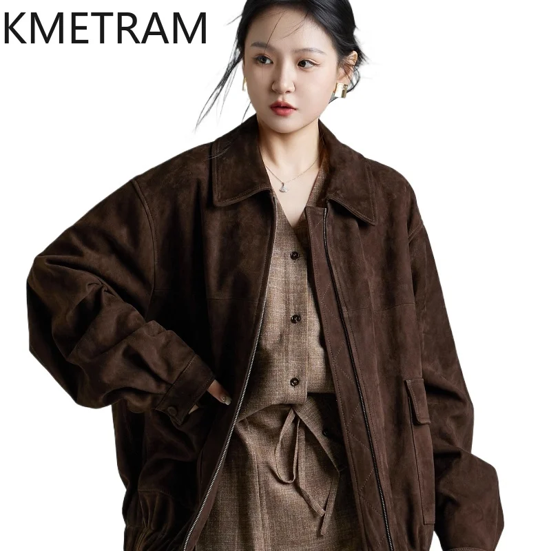معاطف KMETRAM 100% من جلد الغنم الطبيعي عكس الجلد المدبوغ سترة فضفاضة قصيرة من الجلد الطبيعي للنساء 2025 شتاء كرديناكا بشرة نسائية #1
