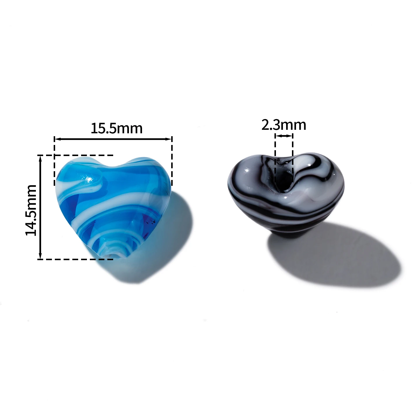 2pcs Glass 14.5*15.5mm Heart Shaped Beads Colored Spacer Beads for DIY Earrings Necklaces Bracelets Jewelry Making Findings