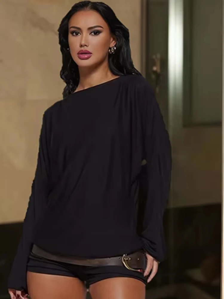 Whatiwear Street Strampler für Damen, schlicht, sexy, rückenfrei, O-Ausschnitt, volle Ärmel, modisch, Stretch, dünn, Mitternacht, Hottie, Clubwear, Playsuits