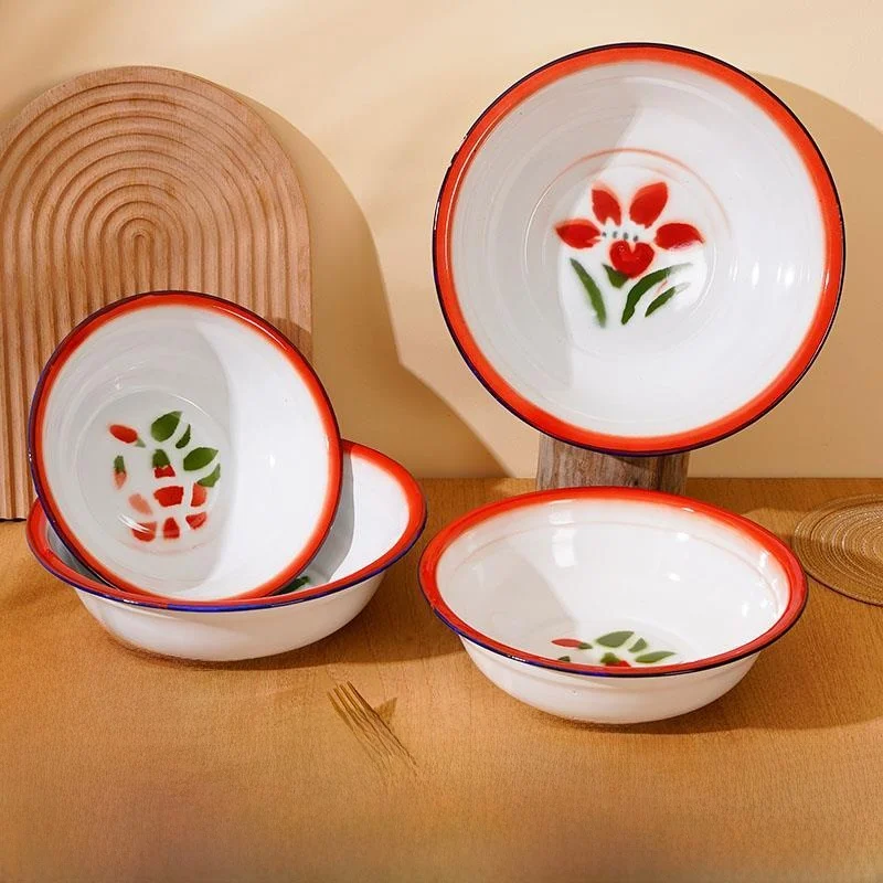 Tazón Pequeño Retro de Esmalte, Estilo Chino Vintage, para Sopa, Fideos, Salsas, Arroz, Diseño Clásico, Esencial para la Cocina