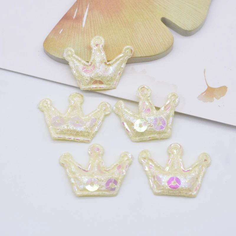 100Pcs 28*20mm Bling Crown Applique Padded Patches for DIY Headwear Hair Clips Decor Clothes Hat Crafts Sewing Supplies