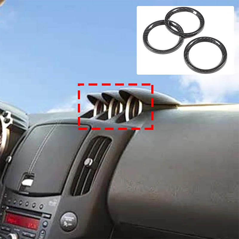 

For Nissan 370Z (Z34) 2009-2020 Dashboard Clock Decorative Ring Car Clock Decorative Ring Genuine Carbon Fiber 3pcs