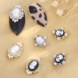 1Pc Retro Baroque Style Nail Charms Vintage Beauty Head Figure Nail Art Decor Pearl Photo Frame Nail Parts Manicure Accessories