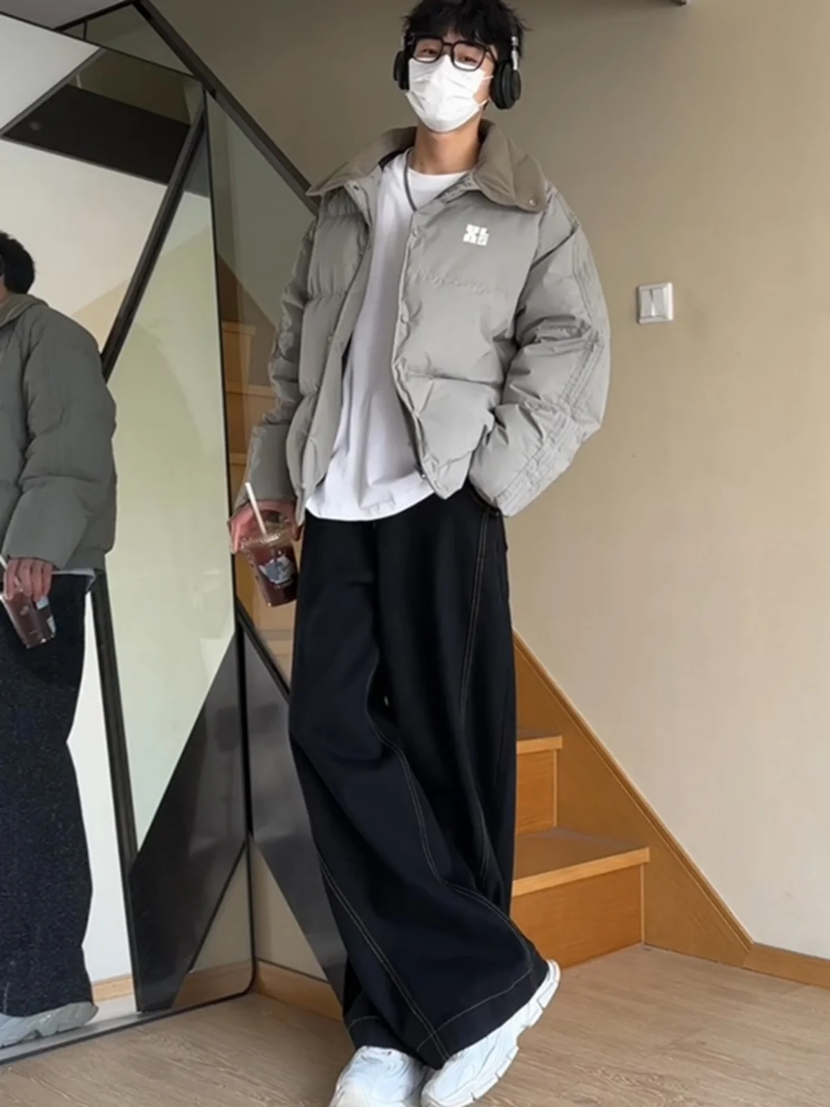 

Мужские джинсы Cleanfit: осенне-зимние, широкие, прямого кроя, черные, прочные, модные, в стиле High Street