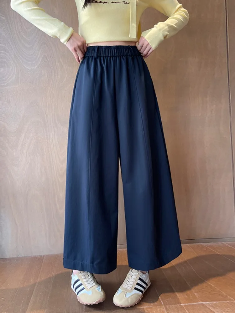Spodnie damskie z wysokim stanem i szerokimi nogawkami, jesienno-zimowe, luźne, proste, codzienne, koreańskie, do pracy, jednolite, modne.