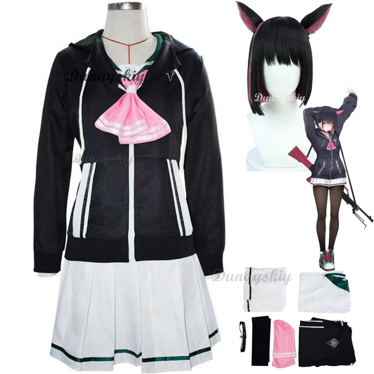 

Anime Game Blue Archive Kyouyama Kazusa Cosplay Costume Project MX Wig Black Hooded Coat JK Uniform Skirt Woman Sexy Kawaii Suit