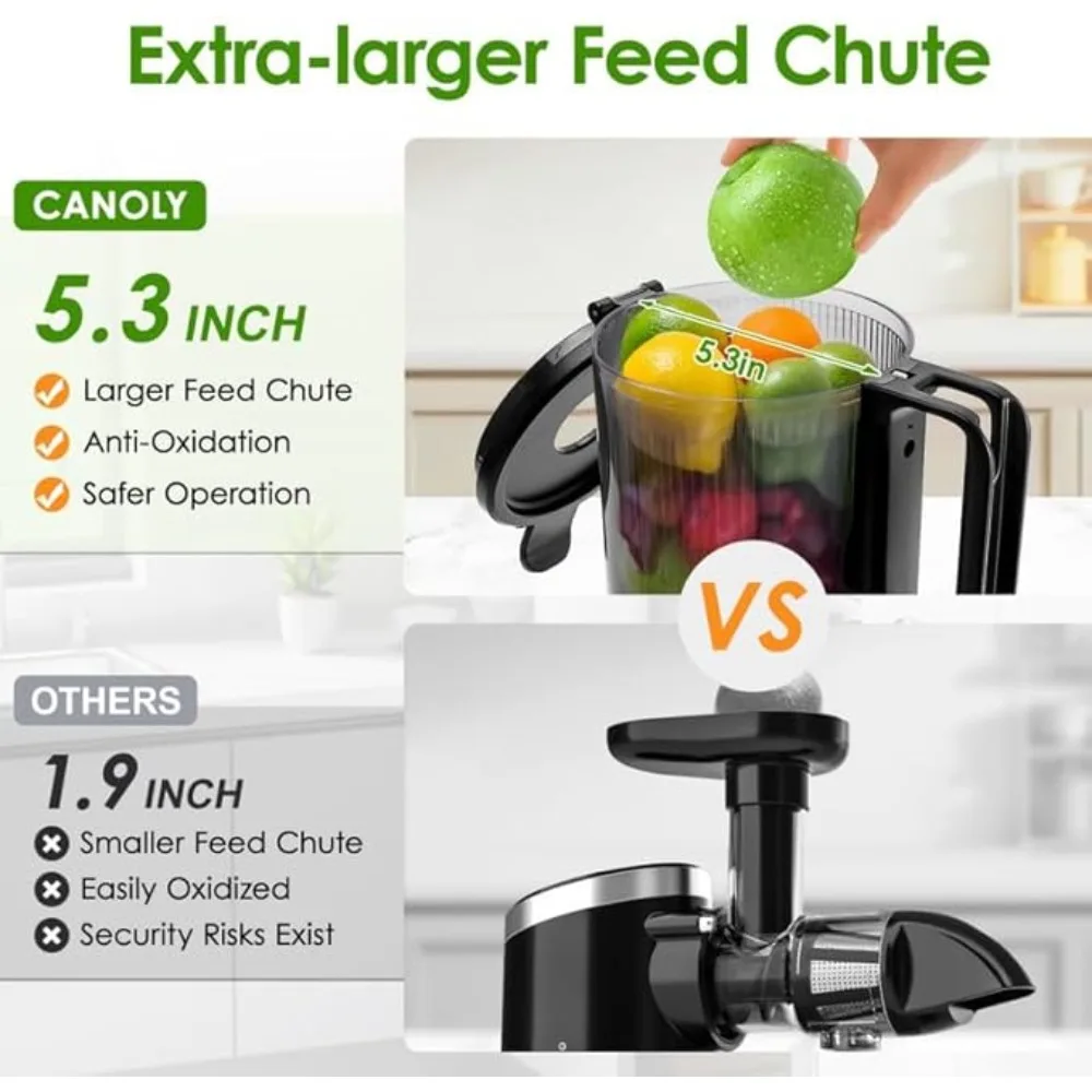 Kauwpers, 5.3-Inch Trage Koude Pers Juicers Met Grotere Voergoot, Pure Sapmachines Voor Groenten En Fruit