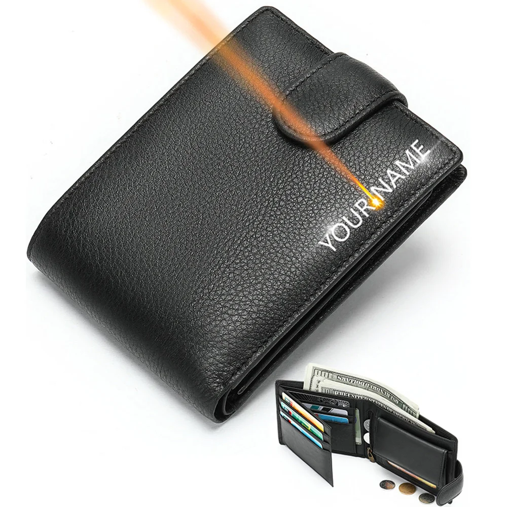 High Quality Genuine Leather Vintage Men Wallets Name Engraving Card Holder Male Purses Big Capacity Coin Pocket Men Wallet
